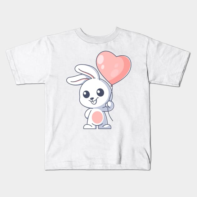 Cute bunny carrying balloons cartoon Kids T-Shirt by Wawadzgnstuff